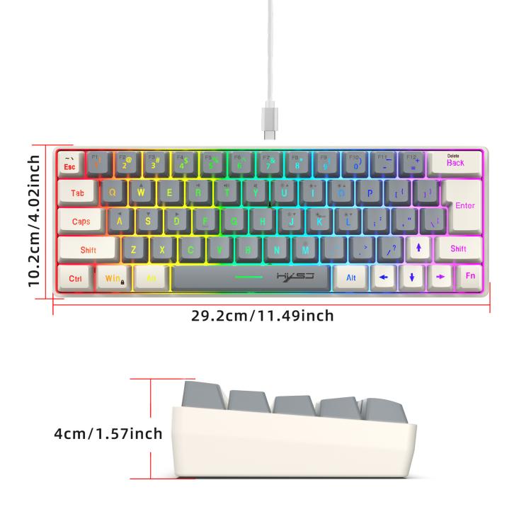 Проводная клавиатура HXSJ V400 с RGB-подсветкой и цветопередачей, мембранная, 63 клавиши, длина кабеля: 1,7 м