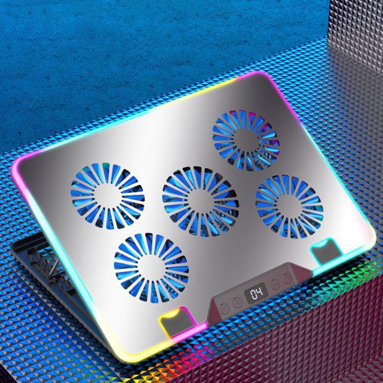 NUOXI F36-5 6 ātrumu regulējams klēpjdatora dzesētājs ar 5 ventilatoriem un RGB