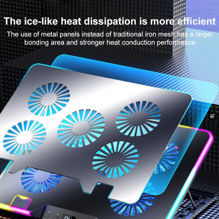 NUOXI F36-5 6 ātrumu regulējams klēpjdatora dzesētājs ar 5 ventilatoriem un RGB