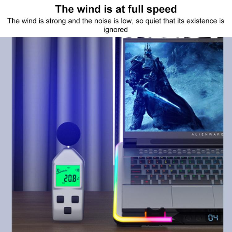NUOXI F36-5 6 ātrumu regulējams klēpjdatora dzesētājs ar 5 ventilatoriem un RGB