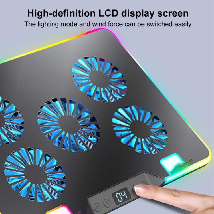 NUOXI F36-5 6 ātrumu regulējams klēpjdatora dzesētājs ar 5 ventilatoriem un RGB
