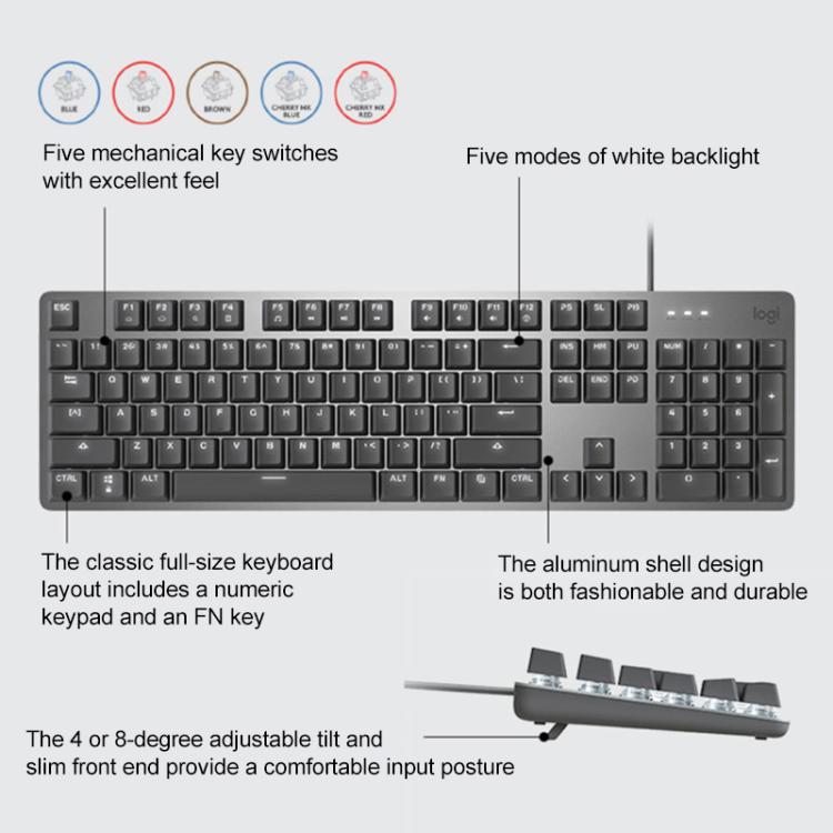 Проводная механическая клавиатура Logitech K845 с подсветкой, длина кабеля: 1,8 м