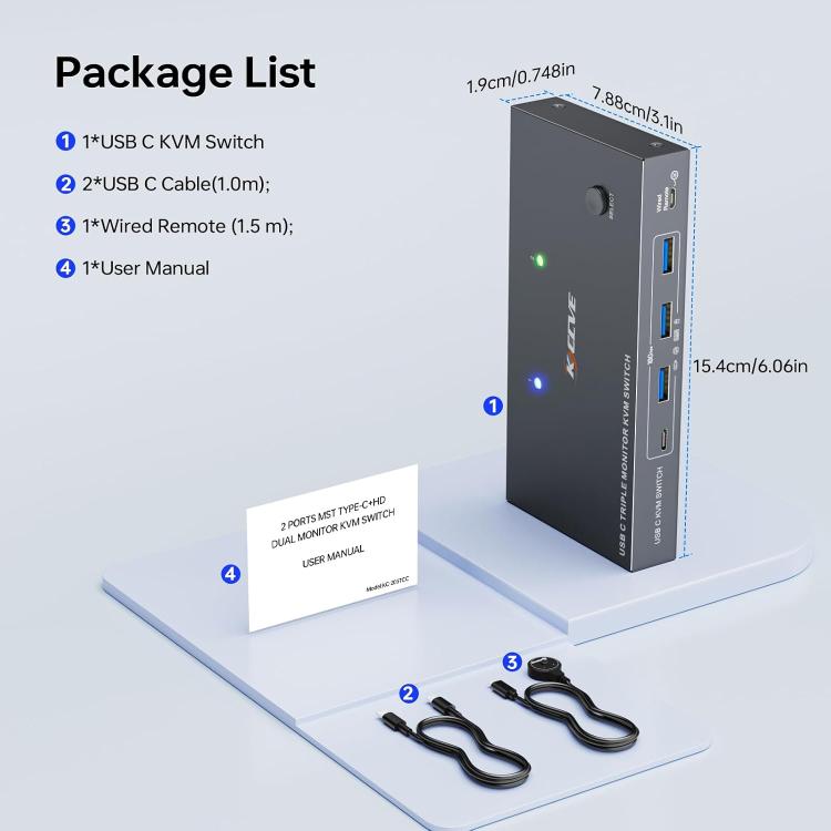 KCEVE KC-KVM203TCC USB 3.2 Dual Monitor 4K 60Hz KVM Switch