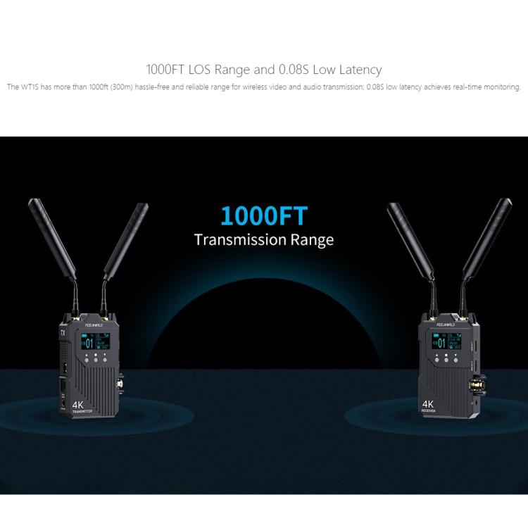 Беспроводная система передачи видео FEELWORLD WT1S 4K с поддержкой SDI + Dual HDMI и полнодуплексной интерком-трансляцией в режиме реального времени