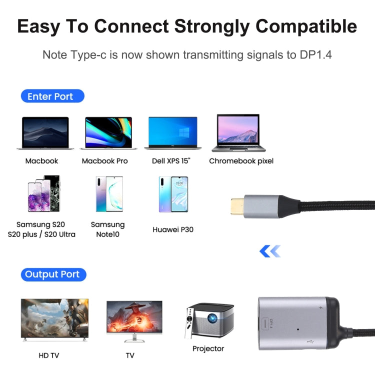 4K USB-C / Type-C uz Mini DisplayPort 1.4 + PD datu sinhronizācijas adaptera kabelis