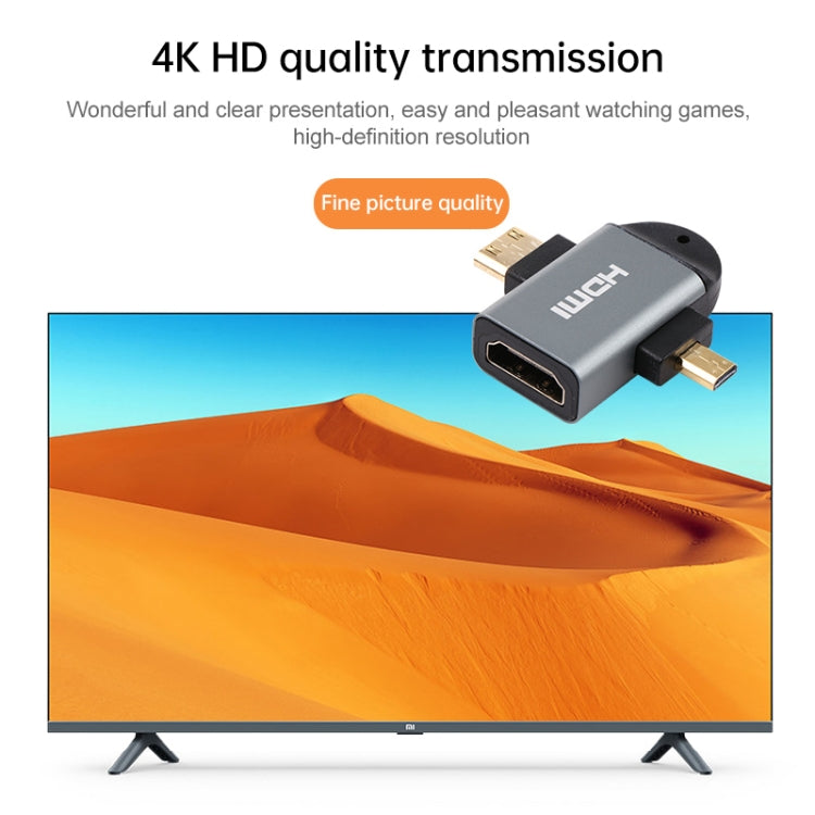 Позолоченный адаптер 2 в 1 Mini HDMI (штекер) + Micro HDMI (штекер) - HDMI (гнездо)