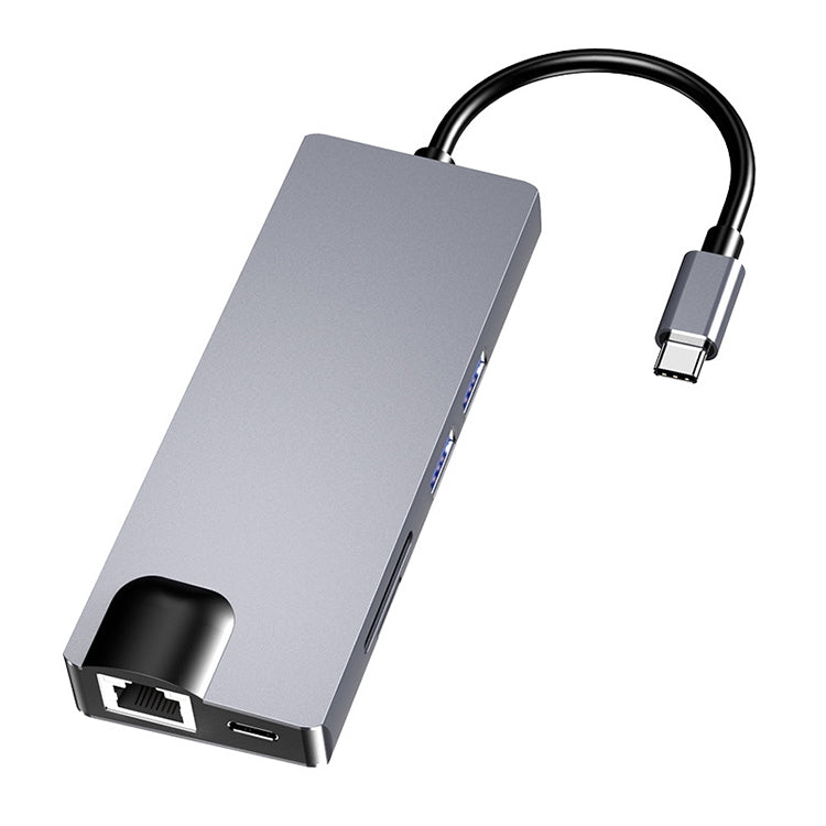 HW-TC12 8 в 1 Type-C / USB-C многофункциональный удлинительный концентратор адаптер HDMI / VGA концентратор кард-ридер + сетевая карта