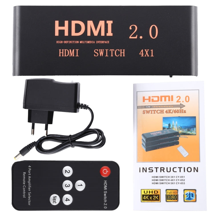 Коммутатор HDMI 2.0 4X1 4K/60 Гц с пультом ДУ, вилка ЕС
