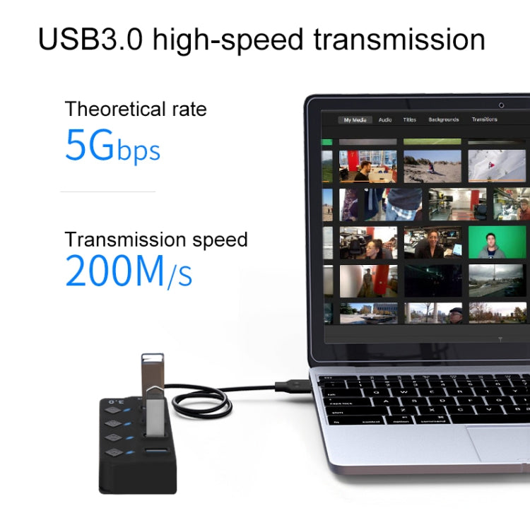 Разветвитель-удлинитель Onten 5301 USB 3.0 (папа) на 4 USB 2.0 (мама) с независимым переключателем