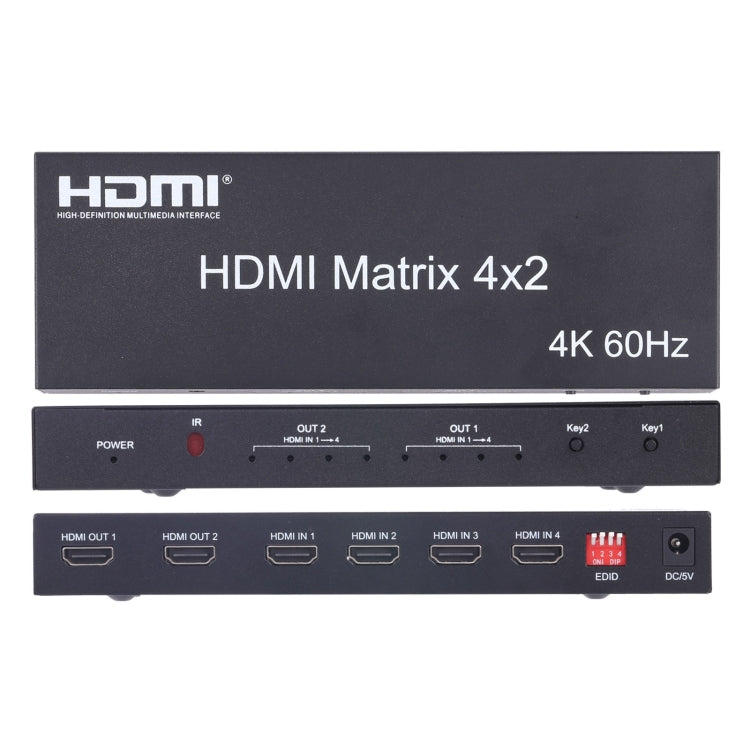 Матричный коммутатор/разветвитель HDMI 4x2 с пультом дистанционного управления, поддержка ARC/MHL/4Kx2K/3D, 4 порта HDMI на входе, 2 порта HDMI на выходе