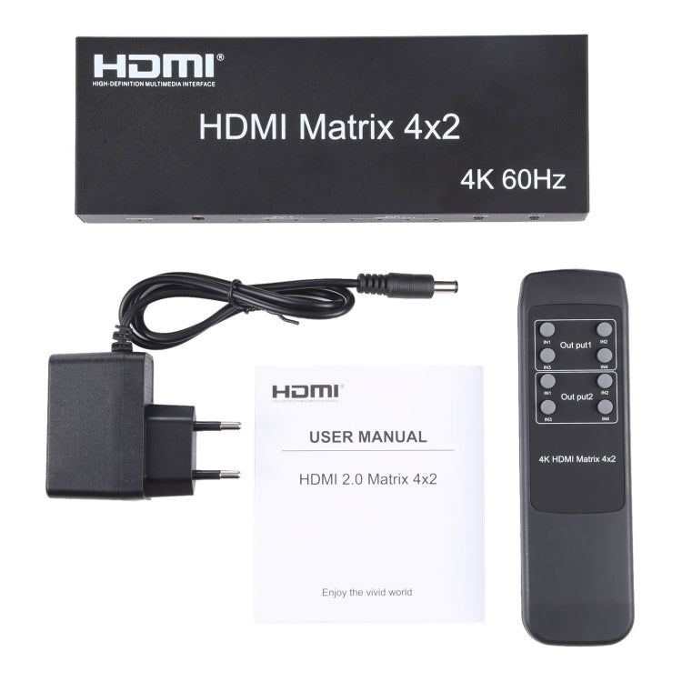 Матричный коммутатор/разветвитель HDMI 4x2 с пультом дистанционного управления, поддержка ARC/MHL/4Kx2K/3D, 4 порта HDMI на входе, 2 порта HDMI на выходе