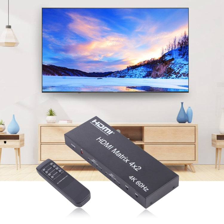 Матричный коммутатор/разветвитель HDMI 4x2 с пультом дистанционного управления, поддержка ARC/MHL/4Kx2K/3D, 4 порта HDMI на входе, 2 порта HDMI на выходе