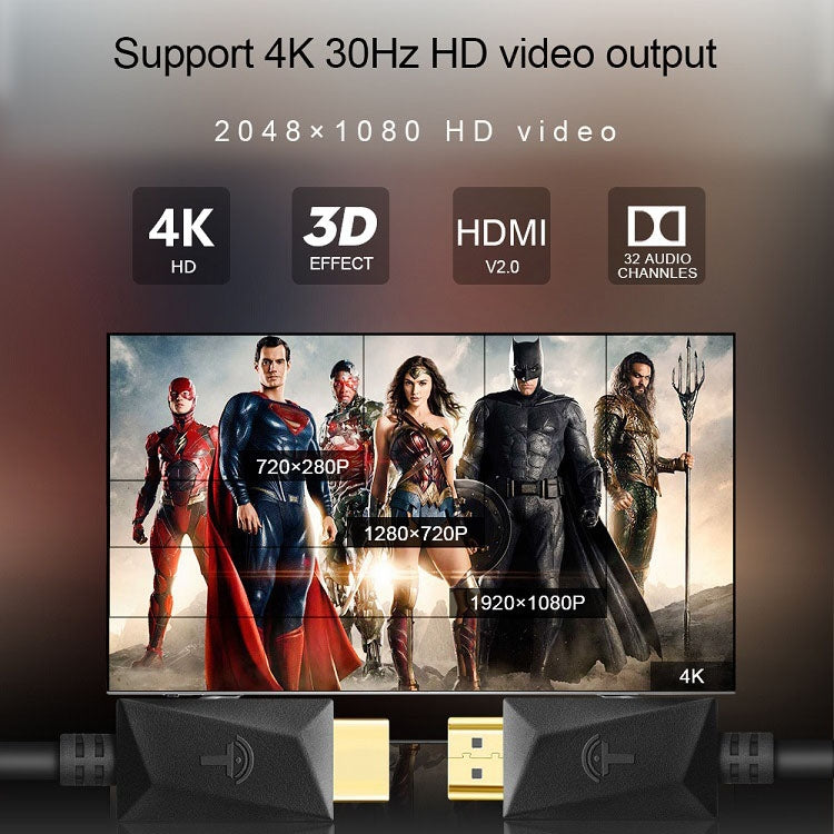 ROCKETEK HDMI01Y-2 HDMI 2.0 4K 30 Гц 3D HD позолоченный разъем HDMI-кабель для всех HDMI-устройств, длина: 2 м