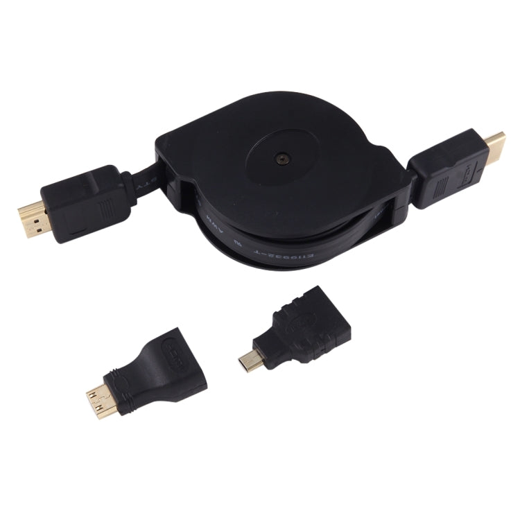 Выдвижной видео-аудио-кабель HDMI-HDMI-Men длиной 1 м с адаптерами Mini HDMI и Micro HDMI для HDTV-мониторов, проекторов, ПК, камер, планшетов и смартфонов