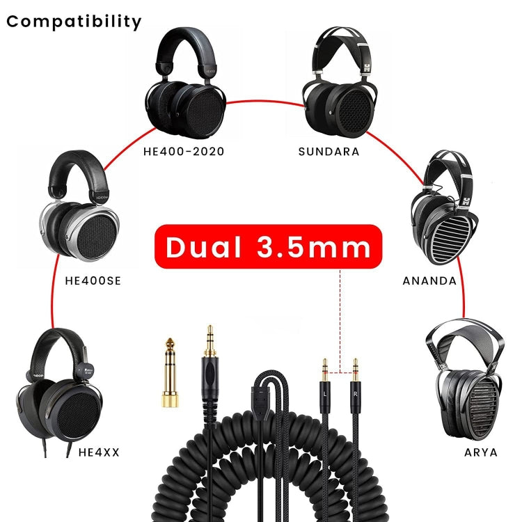 ZS0227 Двойной пружинный аудиокабель для наушников 3,5 мм для Denon AH-D7100 7200 D600 D9200 5200
