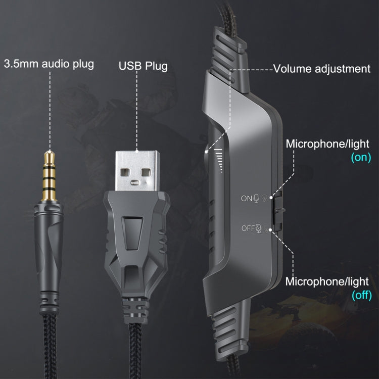 ONIKUMA K6 austiņas ar mikrofonu, RGB apgaismojumu un basu, stereo telpisko skaņu un aiz ausīm