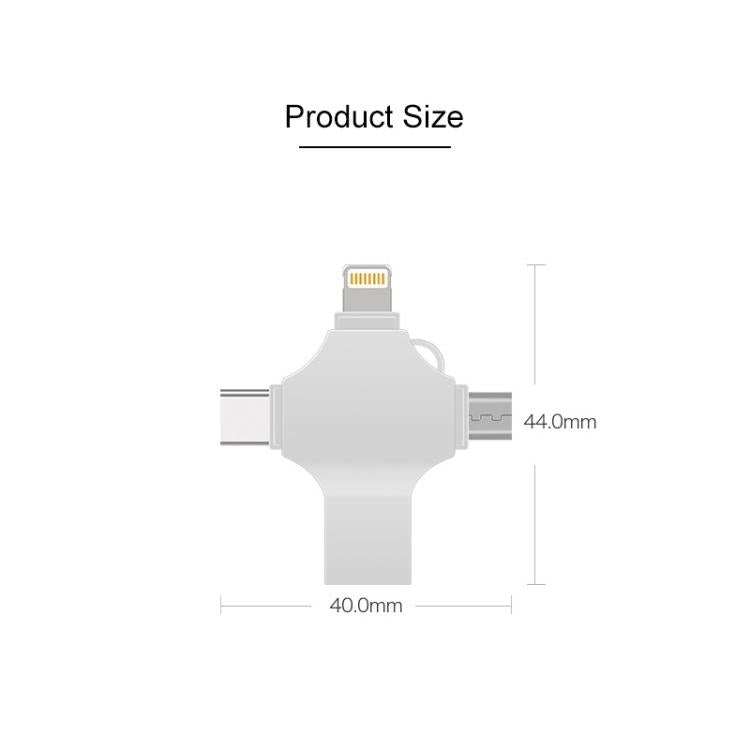 Cross 4 in 1 16GB 8 Pin + Micro USB + USB-C / Type-C + USB 3.0 Metal Flash Disk