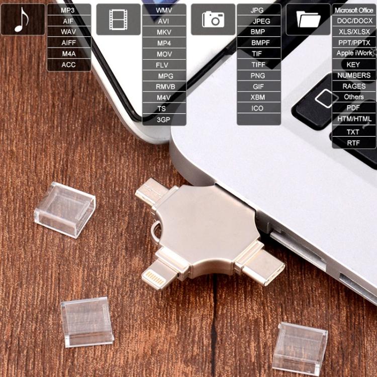 Cross 4 in 1 16GB 8 Pin + Micro USB + USB-C / Type-C + USB 3.0 Metal Flash Disk
