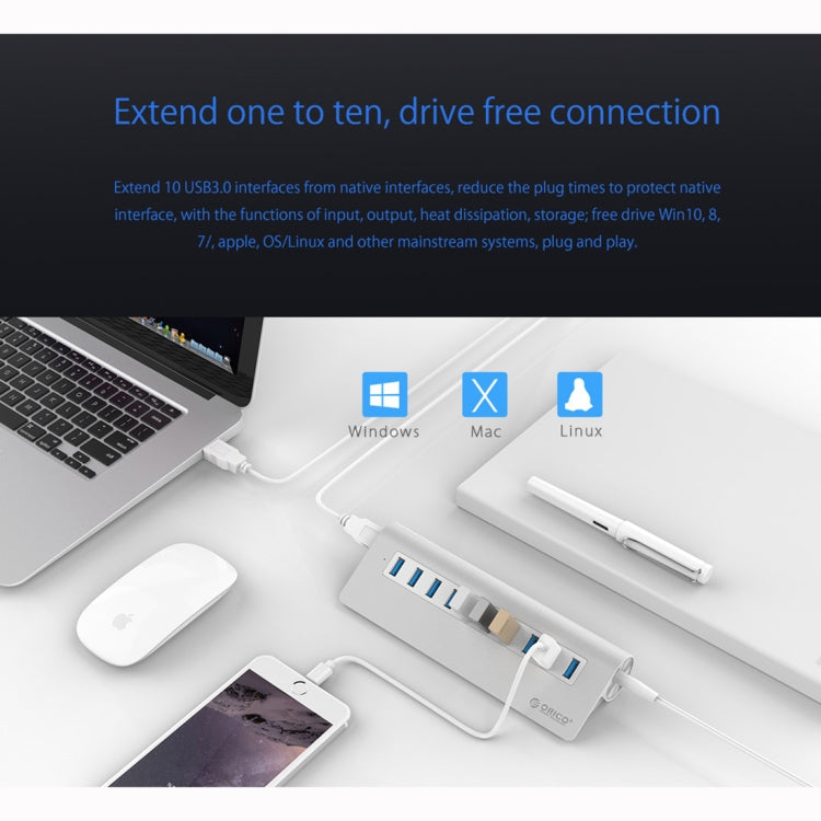 ORICO M3H10-U3-V2 Aluminum Alloy 10 USB 3.0 Ports HUB