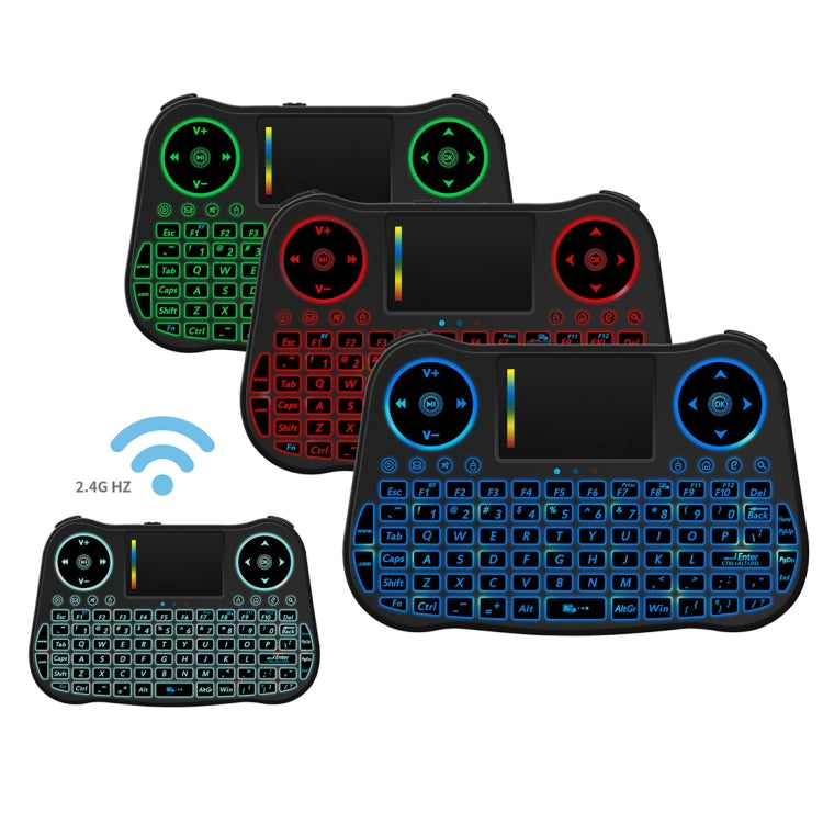 Беспроводная мини-клавиатура Air Mouse MT08 2,4 ГГц с цветной подсветкой, сенсорной панелью и управлением мультимедиа для ПК и телевизора