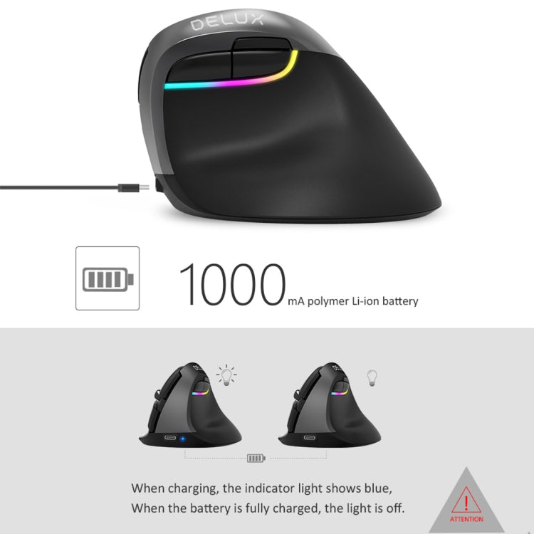 DELUX M618 Mini 2.4G беспроводная 2400 точек на дюйм USB перезаряжаемая эргономичная вертикальная мышь