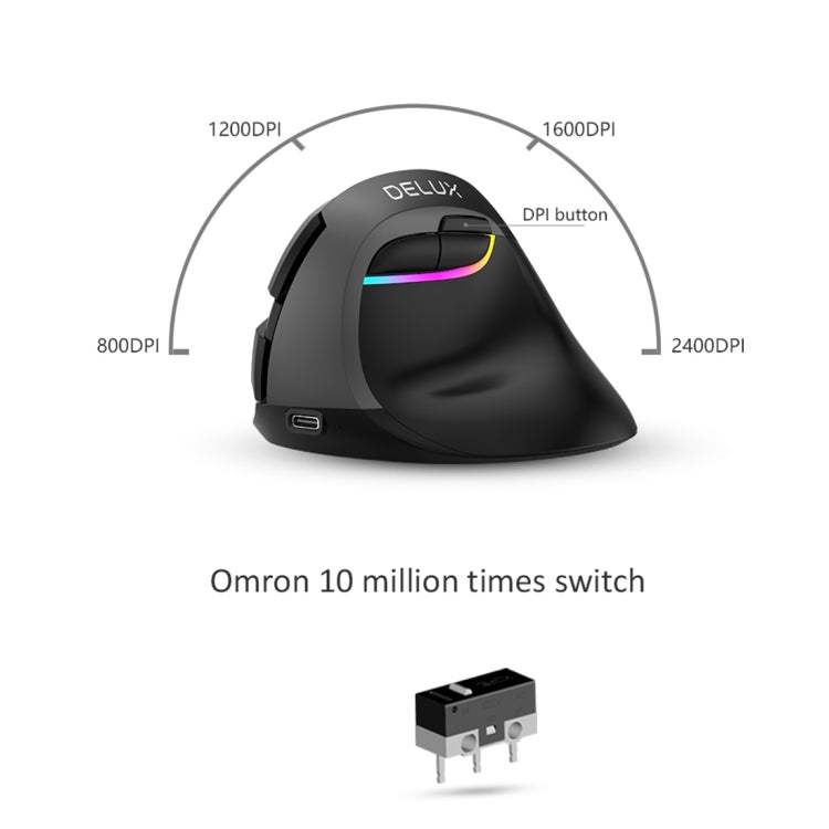 DELUX M618 Mini 2.4G беспроводная 2400 точек на дюйм USB перезаряжаемая эргономичная вертикальная мышь