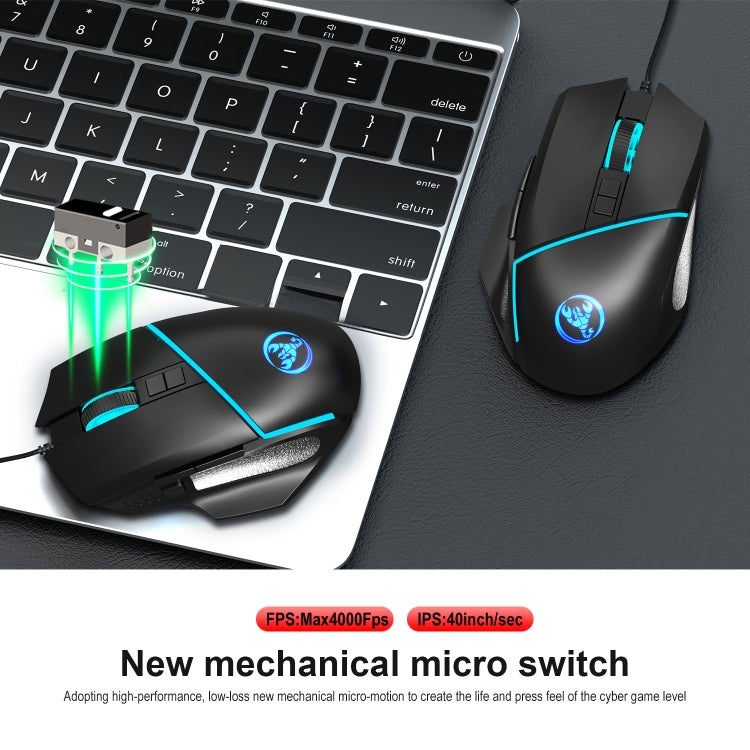 Проводная игровая мышь HXSJ A876 с цветной синхронной подсветкой, разрешением 6400 точек на дюйм, регулируемой подсветкой, длина: 150 см