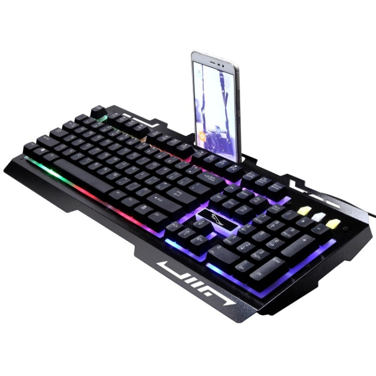 ZGB G700 104 taustiņu USB vadu mehāniskā sajūta mirdzoša metāla paneļa piekares spēļu tastatūra ar tālruņa turētāju