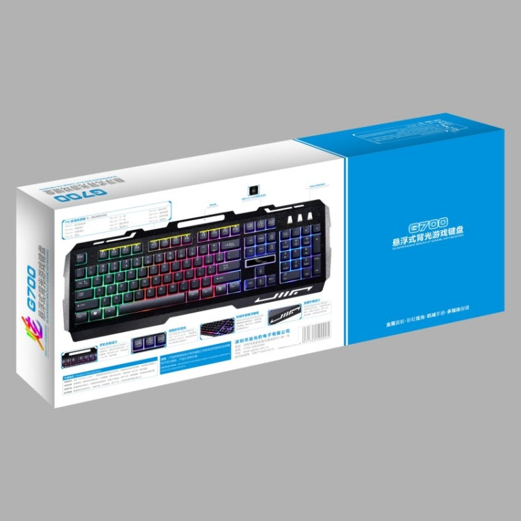 ZGB G700 104 taustiņu USB vadu mehāniskā sajūta mirdzoša metāla paneļa piekares spēļu tastatūra ar tālruņa turētāju