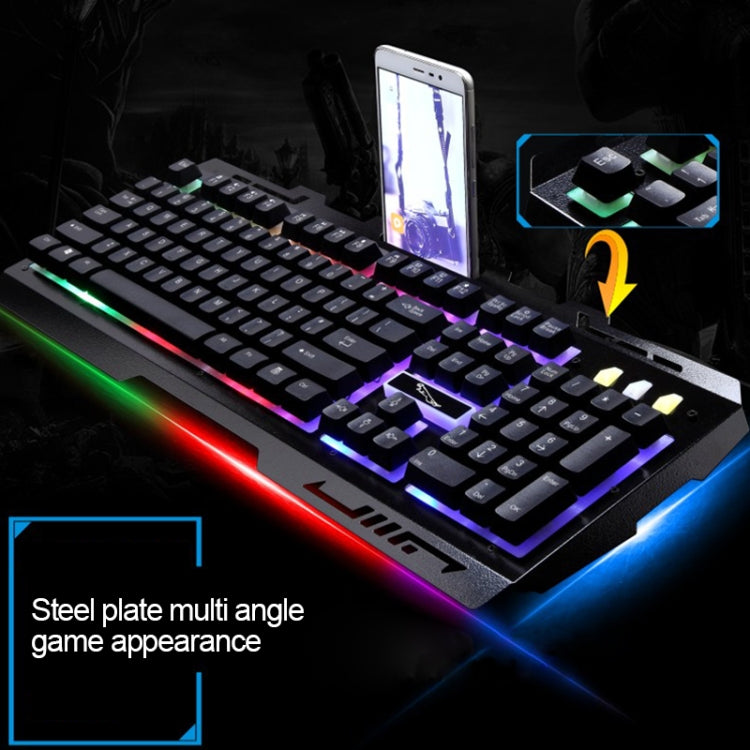 ZGB G700 104 taustiņu USB vadu mehāniskā sajūta mirdzoša metāla paneļa piekares spēļu tastatūra ar tālruņa turētāju