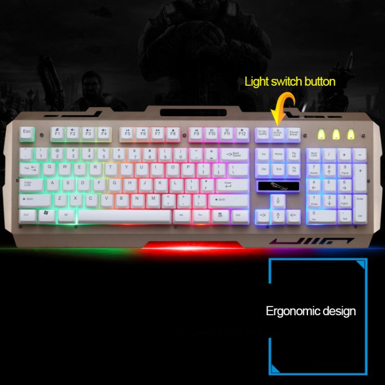 ZGB G700 104 taustiņu USB vadu mehāniskā sajūta mirdzoša metāla paneļa piekares spēļu tastatūra ar tālruņa turētāju