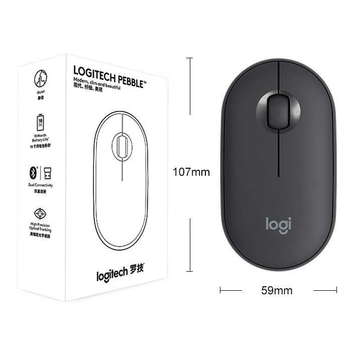 Logitech Pebble Cobblestone Shape Thin bezvadu Bluetooth optiskā pele ar 3 taustiņiem, 1000DPI, bez skaņas, bezvadu diapazons: 10m
