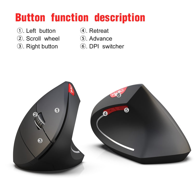 HXSJ T29 Bluetooth 3.0 bezvadu Bluetooth pele ar 6 taustiņiem, 2400 DPI, regulējama ergonomika, optiskā vertikālā pele