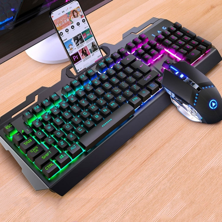 YINDIAO V2 Mechanical Feel Gaming Keyboard Mouse Set (Black Orange Yellow Light)