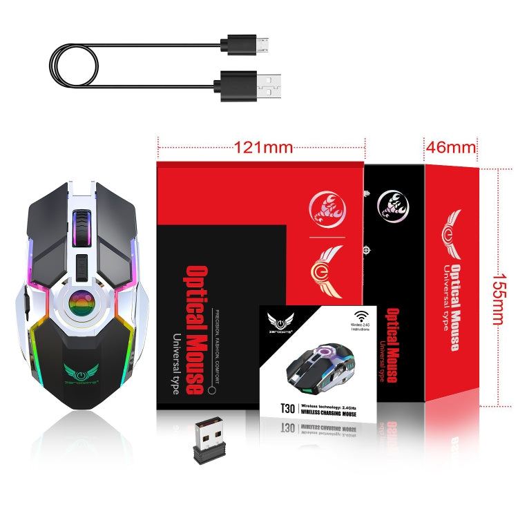 ZERODATE T30 2,4 ГГц 2400 точек на дюйм, трехскоростная регулируемая RGB-подсветка, беспроводная оптическая мышь