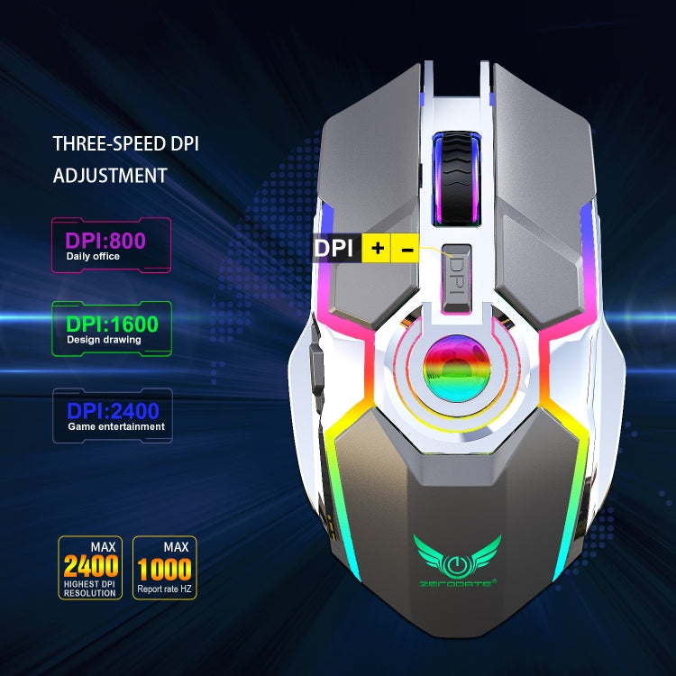 ZERODATE T30 2,4 ГГц 2400 точек на дюйм, трехскоростная регулируемая RGB-подсветка, беспроводная оптическая мышь