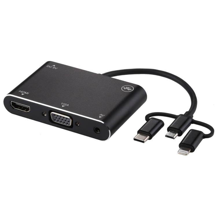 3 в 1 8-контактный + Micro USB + Type-C в AV + HDMI + VGA 15-контактный адаптер-конвертер для HD-плеера со звуком