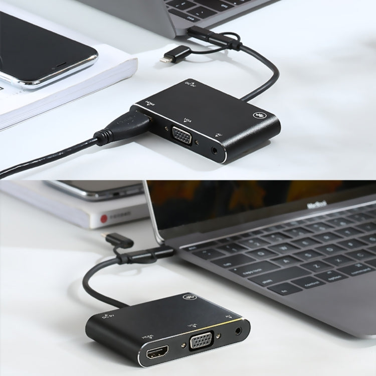 3 в 1 8-контактный + Micro USB + Type-C в AV + HDMI + VGA 15-контактный адаптер-конвертер для HD-плеера со звуком