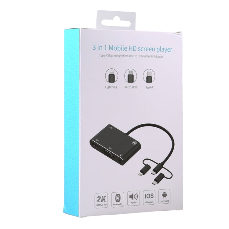 3 в 1 8-контактный + Micro USB + Type-C в AV + HDMI + VGA 15-контактный адаптер-конвертер для HD-плеера со звуком