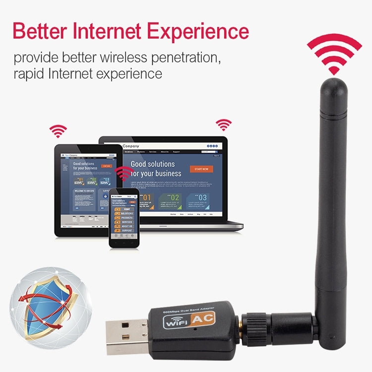Двухдиапазонный USB-WIFI-адаптер переменного тока 600 Мбит/с 2,4 ГГц + 5 Гц с антенной