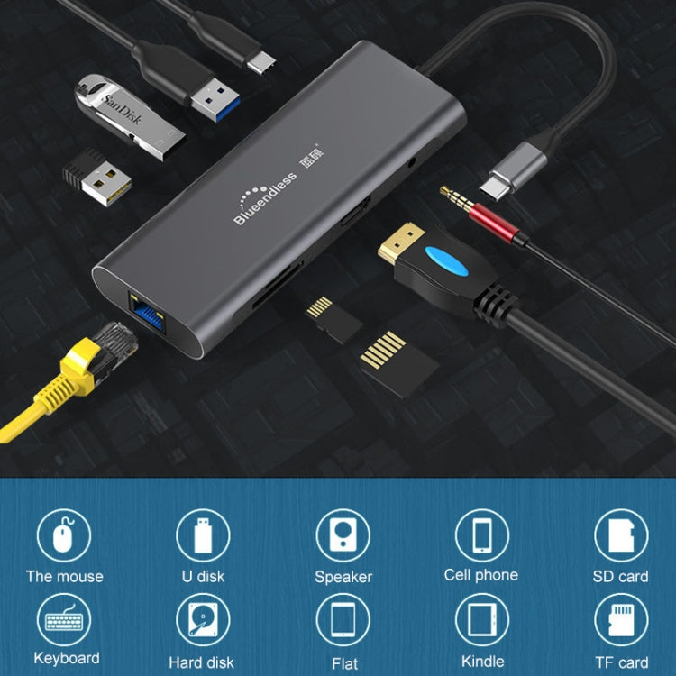 Многофункциональная док-станция расширения Blueendless 9 в 1 Type-C / USB-C HUB