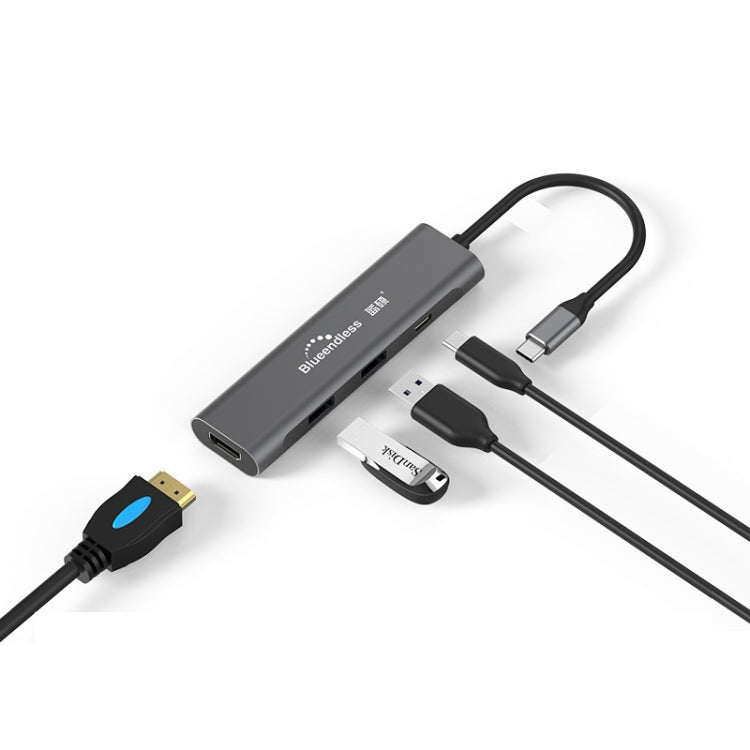 Blueendless 4 в 1 многофункциональная док-станция расширения Type-C / USB-C на HDMI + PD + Dual USB 3.0 HUB
