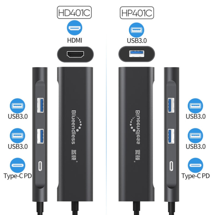 Blueendless 4 в 1 многофункциональная док-станция расширения Type-C / USB-C на HDMI + PD + Dual USB 3.0 HUB