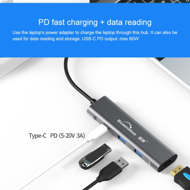 Blueendless 4 в 1 многофункциональная док-станция расширения Type-C / USB-C на HDMI + PD + Dual USB 3.0 HUB