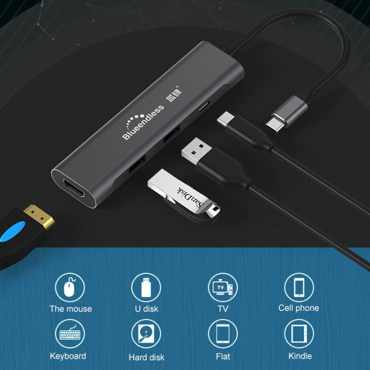 Blueendless 4 в 1 многофункциональная док-станция расширения Type-C / USB-C на HDMI + PD + Dual USB 3.0 HUB