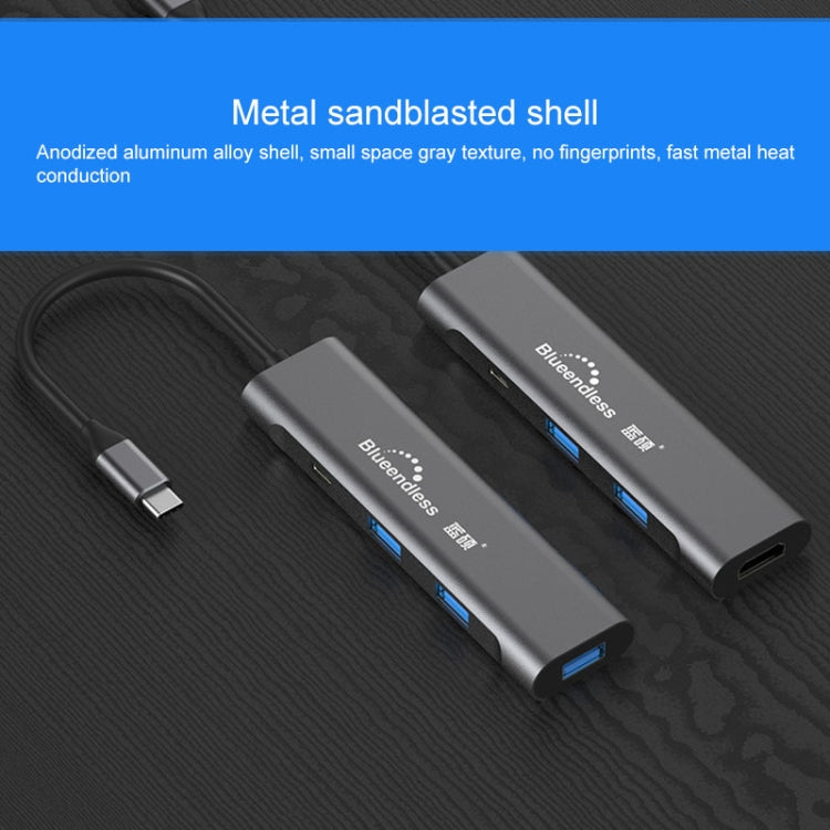 Blueendless 4 в 1 многофункциональная док-станция расширения Type-C / USB-C на HDMI + PD + Dual USB 3.0 HUB