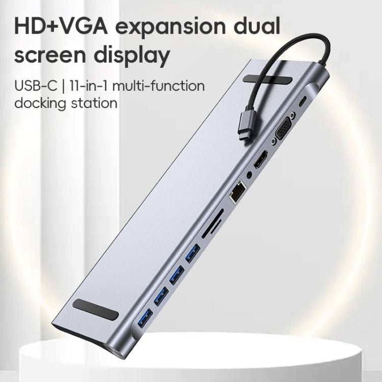AD-059 11-в-1 USB-C/Type-C в 4K HDMI + VGA + слот для карт SD/TF + Gigabit Ethernet + 3,5-мм AUX + USB-C/Type-C + 4 USB 3.0 Многофункциональная док-станция-концентратор
