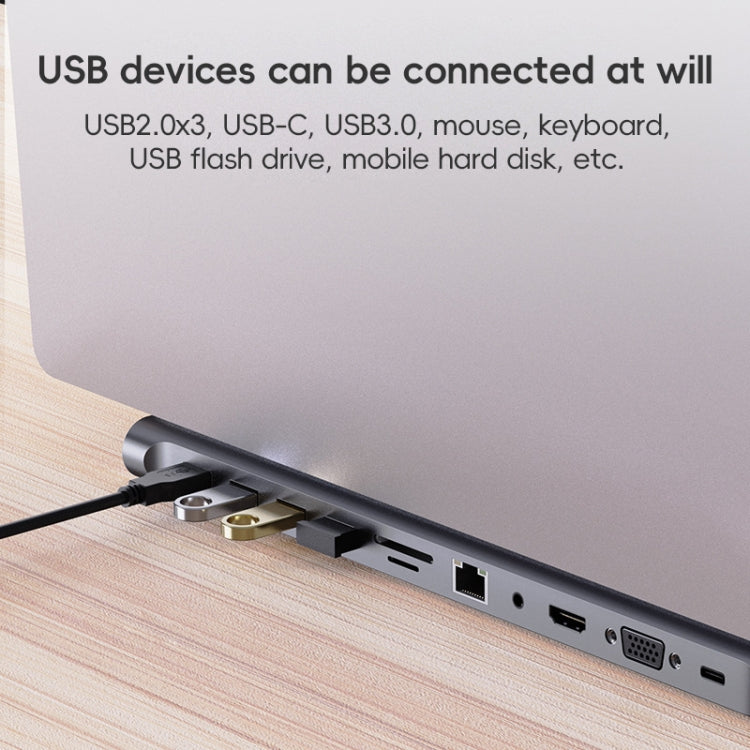 AD-059 11-в-1 USB-C/Type-C в 4K HDMI + VGA + слот для карт SD/TF + Gigabit Ethernet + 3,5-мм AUX + USB-C/Type-C + 4 USB 3.0 Многофункциональная док-станция-концентратор