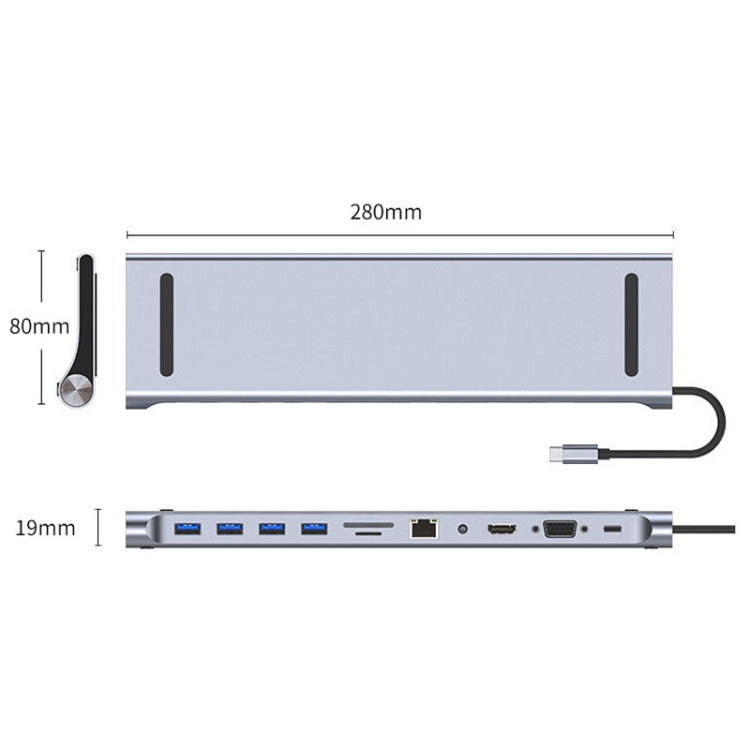 AD-059 11-в-1 USB-C/Type-C в 4K HDMI + VGA + слот для карт SD/TF + Gigabit Ethernet + 3,5-мм AUX + USB-C/Type-C + 4 USB 3.0 Многофункциональная док-станция-концентратор