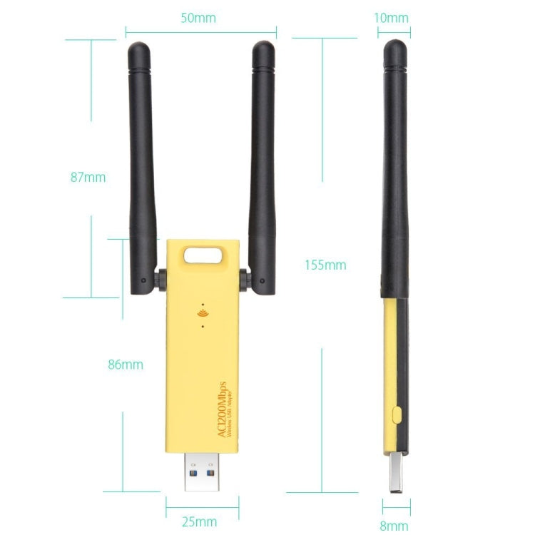 AC1200 Мбит/с 2,4 ГГц и 5 ГГц двухдиапазонный USB 3.0 WiFi-адаптер внешняя сетевая карта с 2 внешними антеннами